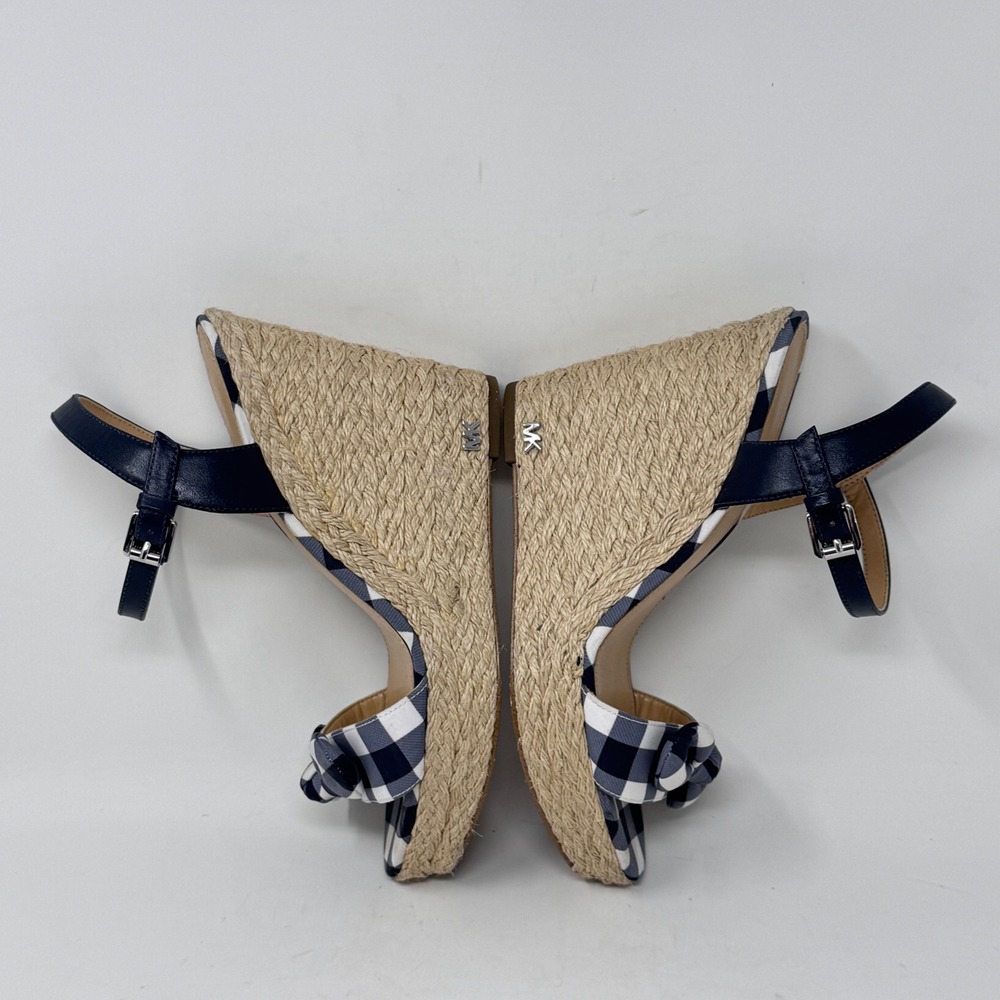 Michael Kors Pippa Gingham Espadrille Wedge Sandals Blue/White Check Size 6.5 - Picture 6 of 7